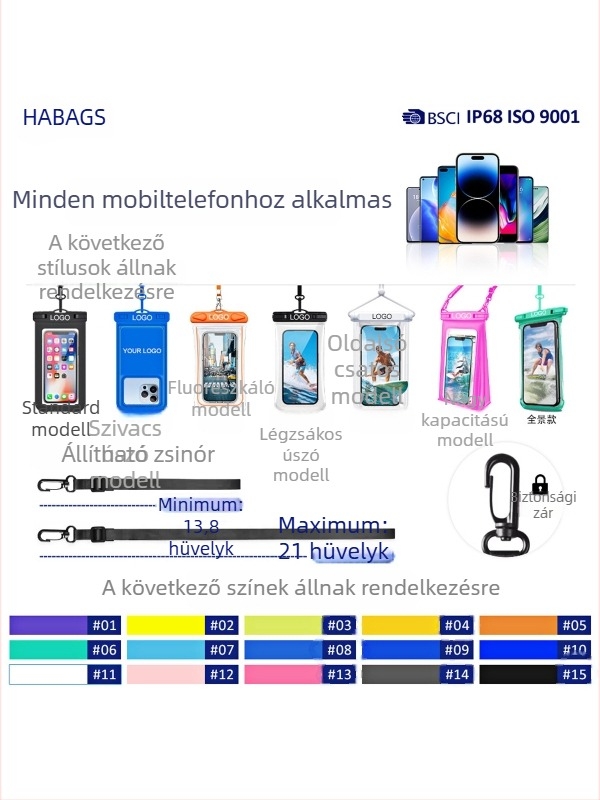 PVC vízálló telefon-táska – Nagy méret, logónyomtatás, merüléshez, raftinghoz és úszáshoz