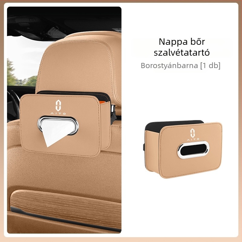 Bőr autó belső kiegészítő – hátulra akasztható szalvétatartó, nem személyre szabható
