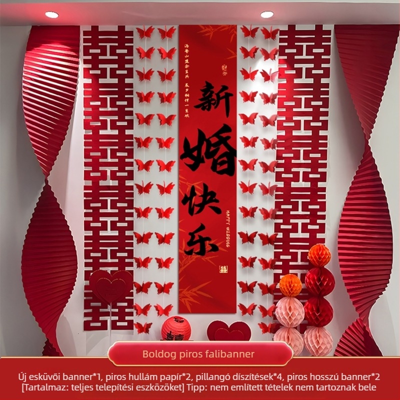 Esküvői fotóháttér dekorációs készlet origami vízesés díszítéssel и lógó kendővel „Kétszeres boldogság” – hosszú sáv