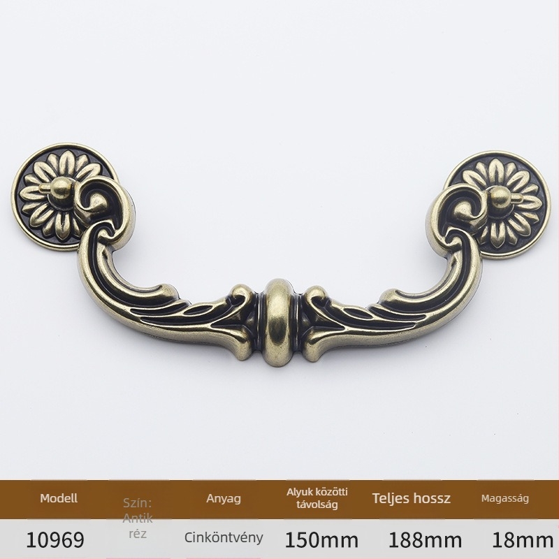 Szekrényajtó fogantyú íves kialakítású, cink ötvözet, öntés, furatok közötti távolság állítható