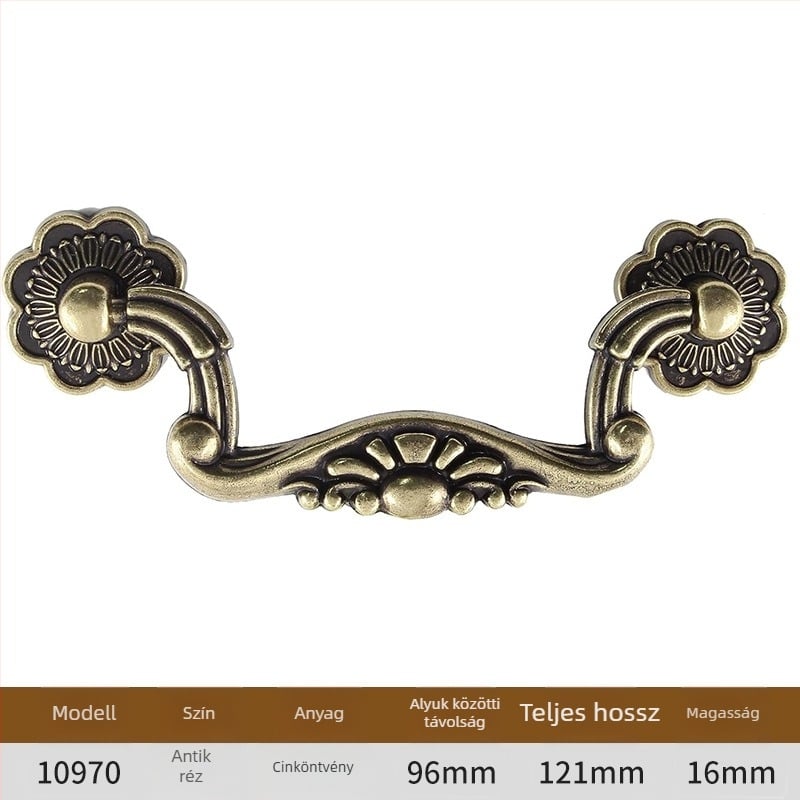 Szekrényajtó fogantyú íves kialakítású, cink ötvözet, öntés, furatok közötti távolság állítható