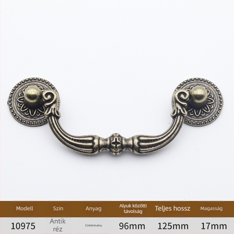 Szekrényajtó fogantyú íves kialakítású, cink ötvözet, öntés, furatok közötti távolság állítható