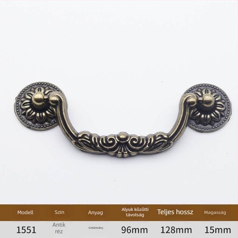 Szekrényajtó fogantyú íves kialakítású, cink ötvözet, öntés, furatok közötti távolság állítható