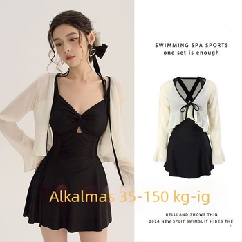 Női egyrészes fürdőruha, magas derekú, hosszú ujjú, mellszívó párnával, Milk Silk anyag