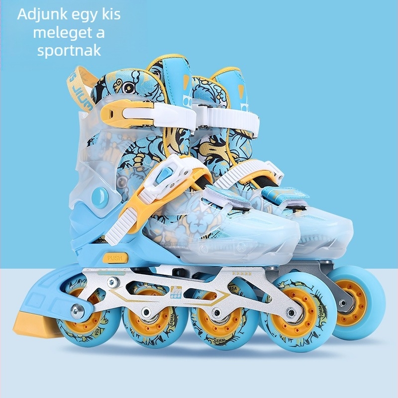 Gyerekeknek szóló inline görkorcsolya, állítható, PU kerekek, PP felsőrész, egy soros kialakítás, kezdőknek