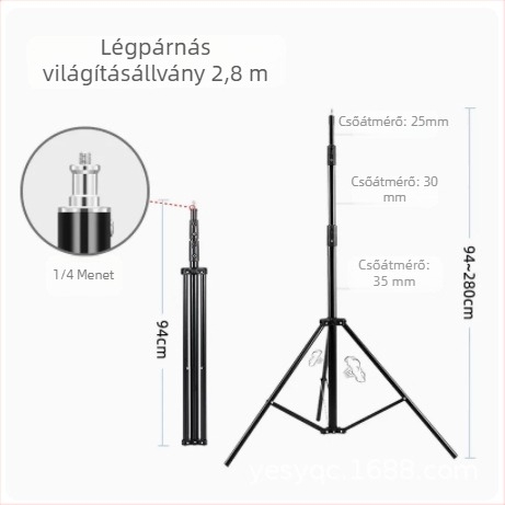 Stúdiólámpa állvány közvetítéshez 2.8 m | Alumínium ötvözet | teherbírás 6 kg | 3 részes tripod | Márka Yuer