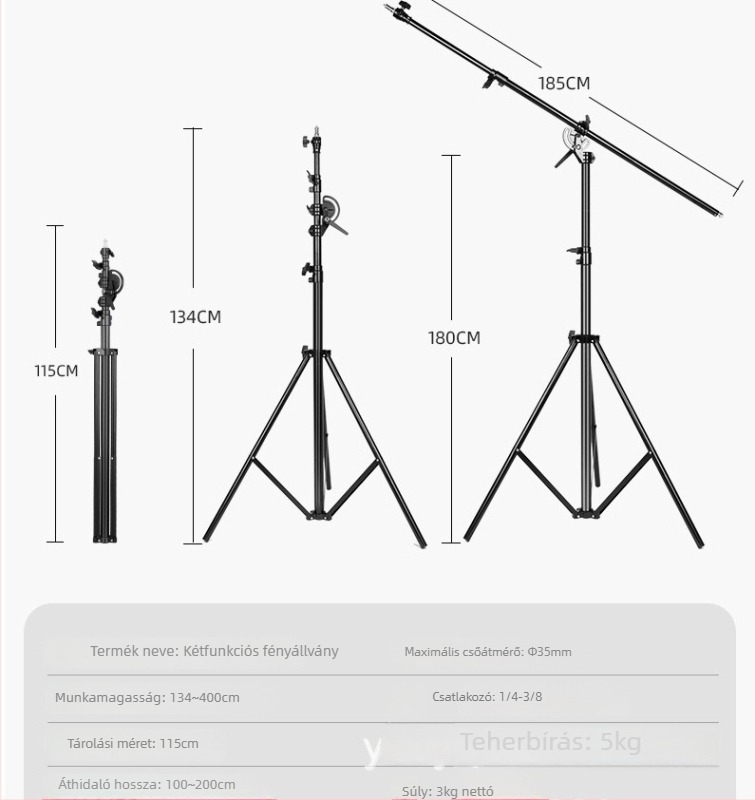 Stúdiólámpa állvány közvetítéshez 2.8 m | Alumínium ötvözet | teherbírás 6 kg | 3 részes tripod | Márka Yuer