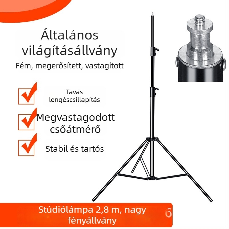 Stúdiólámpa állvány közvetítéshez 2.8 m | Alumínium ötvözet | teherbírás 6 kg | 3 részes tripod | Márka Yuer