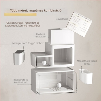 Krém színű asztali fiókos tároló doboz iskolai és irodai írószerek rendezésére, nagy kapacitás, helytakarékos