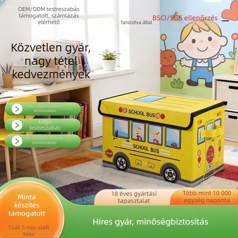 Rajzfilm mintás összecsukható tároló – ruhák és játékok számára, 20–30 L, szövet, nyitható fedél