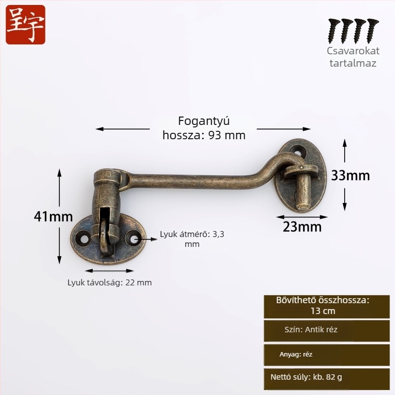 Sárgaréz ablakkampó és zár, polírozott és megöregedett felülettel, Új kínai stílus