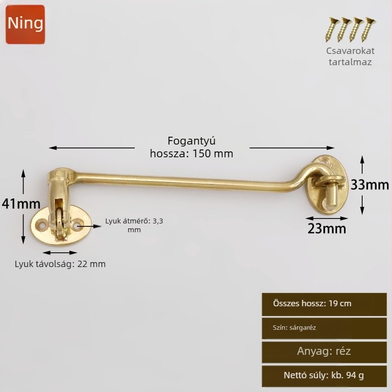 Sárgaréz ablakkampó és zár, polírozott és megöregedett felülettel, Új kínai stílus