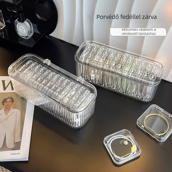 Karkötő tároló doboz – PET, átlátszó, porálló fedéllel, csíkos modern dizájn, 1 L kapacitás