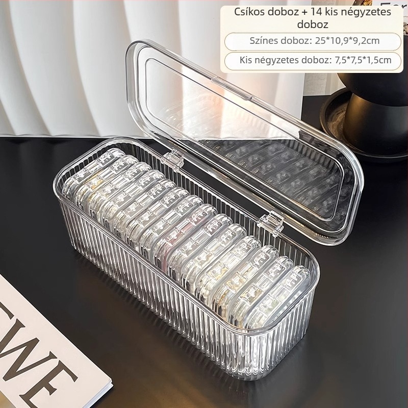 Karkötő tároló doboz – PET, átlátszó, porálló fedéllel, csíkos modern dizájn, 1 L kapacitás
