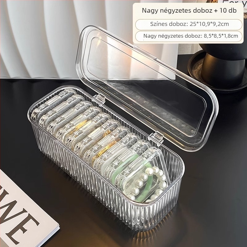 Karkötő tároló doboz – PET, átlátszó, porálló fedéllel, csíkos modern dizájn, 1 L kapacitás