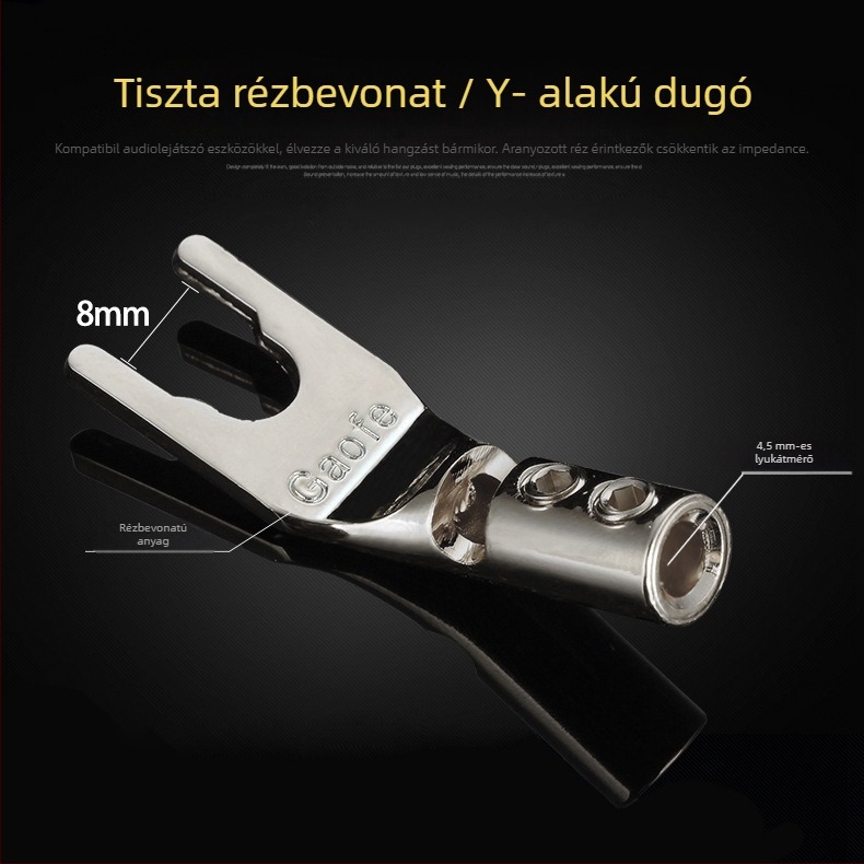 Y típusú audio csatlakozó réz-arany bevonattal, forrasztásmentes terminállal a hangszóró-kábelhez — márka Mvs/Magic, működési hőmérséklet -20…80°C, audio/videó csatlakozó