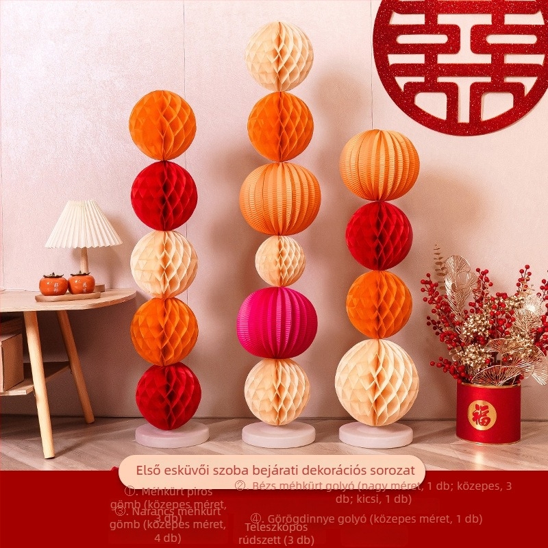 Guangzhou Jiaer Honeycomb ball column lámpa tartó esküvői dekorációhoz; Alkalmazás: Esküvő; Kategória: Helyszíni elrendezési rekvizitum; Anyag: Szalag