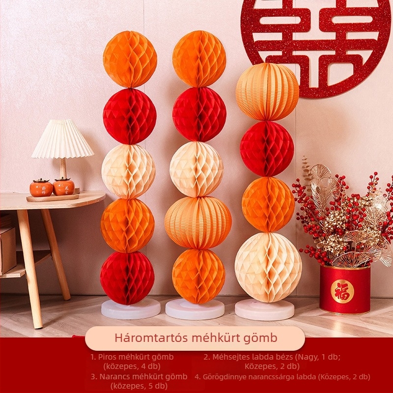 Guangzhou Jiaer Honeycomb ball column lámpa tartó esküvői dekorációhoz; Alkalmazás: Esküvő; Kategória: Helyszíni elrendezési rekvizitum; Anyag: Szalag