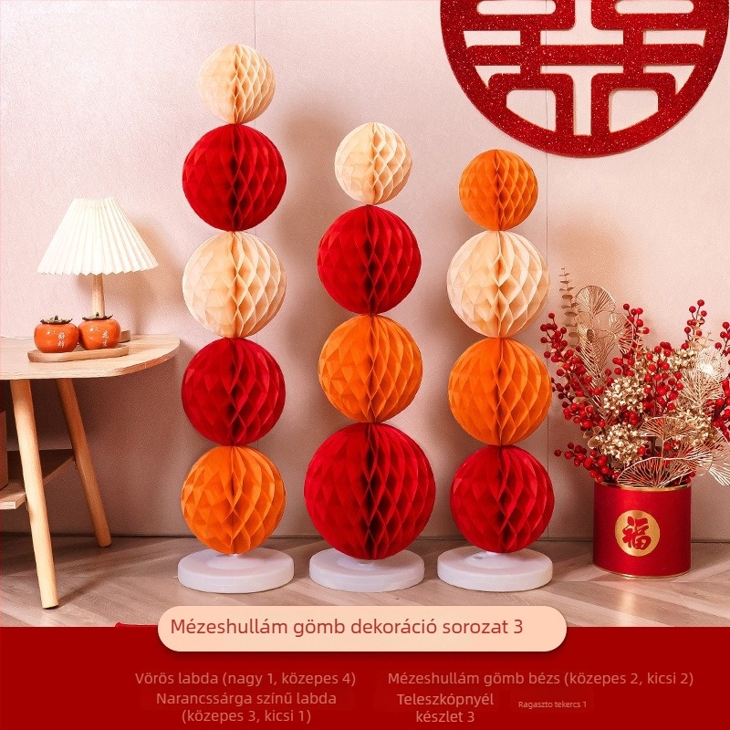 Guangzhou Jiaer Honeycomb ball column lámpa tartó esküvői dekorációhoz; Alkalmazás: Esküvő; Kategória: Helyszíni elrendezési rekvizitum; Anyag: Szalag