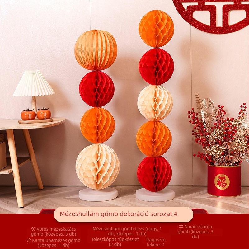 Guangzhou Jiaer Honeycomb ball column lámpa tartó esküvői dekorációhoz; Alkalmazás: Esküvő; Kategória: Helyszíni elrendezési rekvizitum; Anyag: Szalag