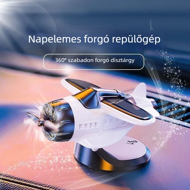 Műanyag autó dekoráció a középkonzolhoz, napelemes működtetés, forgó repülőgép alakú, egyszerű stílus