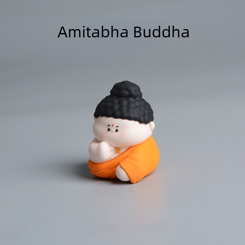 Amitábha Buddha és Guanyin karikatúra szobor gyantából, autó belső dekorációhoz
