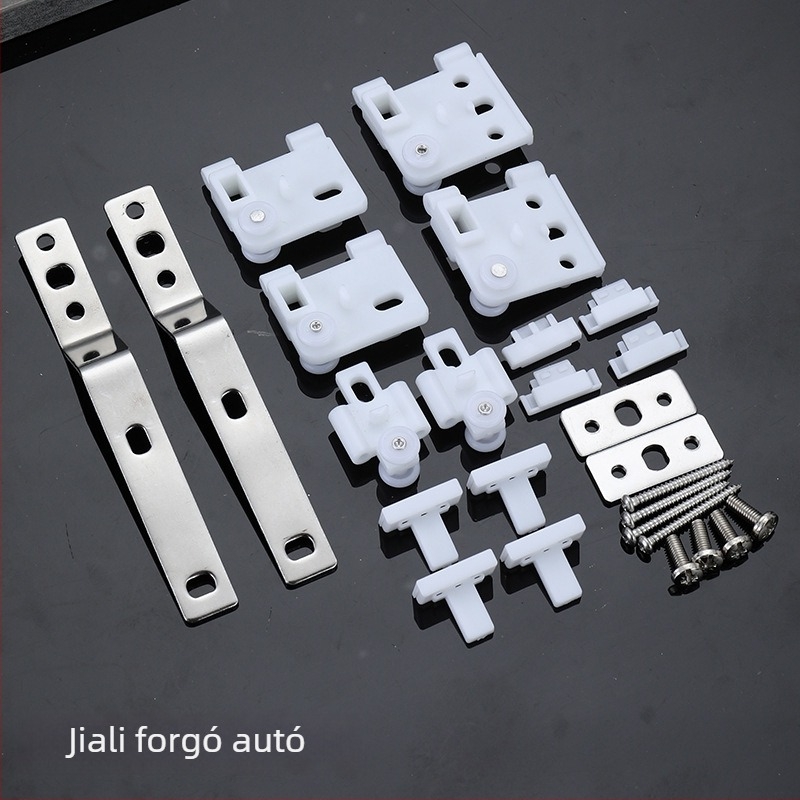 Elektromos függöny sín kiegészítők – függő kerék, műanyag kivitel, fém-plasztik alkatrészek, kompatibilis a függesztési típusú függönyökkel, modern minimalista stílus