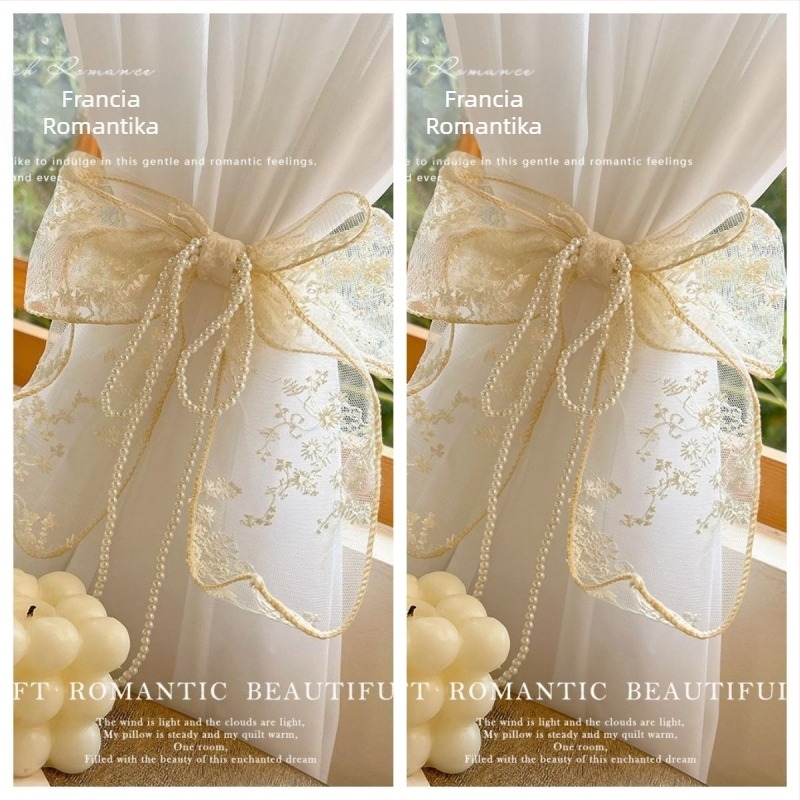 Csipkés függönyhöz kötő gyöngyökkel és masnival, hálós függönyökhöz dekor, testreszabható, új kínai stílus