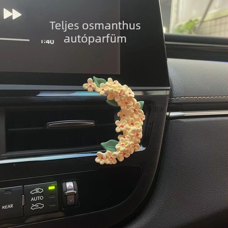 Osmanthus autó aromaterápia – kör alakú illatosító dekoráció gipsz alapú illatkővel, 5–10 ml, virágos jegyek, testreszabható