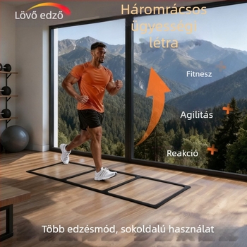 Háromrácsos agilítási létra, ritmikus dizájn, szilikon anyag, Psyche márka, edzéssegédeszköz futballhoz, kosárlabdához és röplabdához