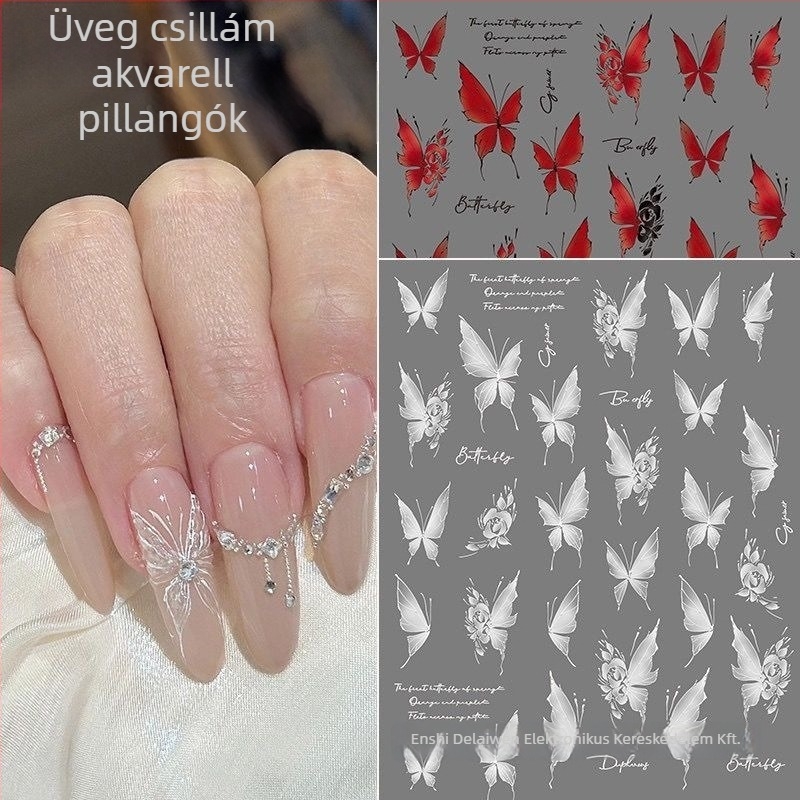 Körömdíszítő matricák akvarell pillangó mintával, egyszerű stílus (Matricák; Ajándék: Üzleti ajándékok; IP: Nem engedélyezett)