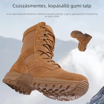 Taktikai edzőcsizmák, uniszex, ultra könnyűek, lélegzők, magas szárúak, vízállóak, szúrásállóak (Termékkód: 21 Combat; Anyag: nubuk bőr; Korcsoport: Felnőttek; Nem: Uniszex)