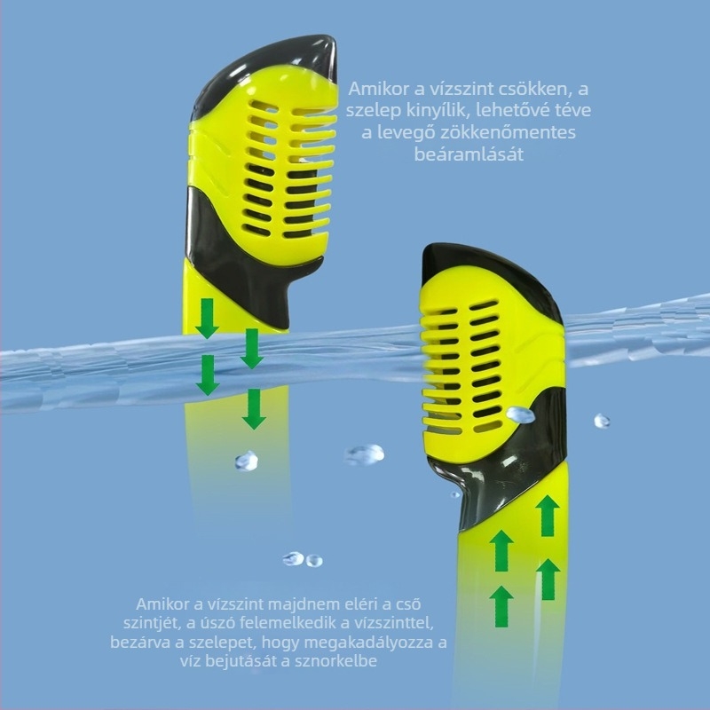 Teljesen száraz snorkel Dry-Top szeleppel és élelmiszer-minőségű szilikon szájrésze felnőtteknek