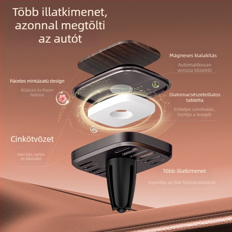 Autó aromaterápiás diffúzor jázmin virágos illattal, fém tartó, 5 ml alatti, 3 éves élettartam