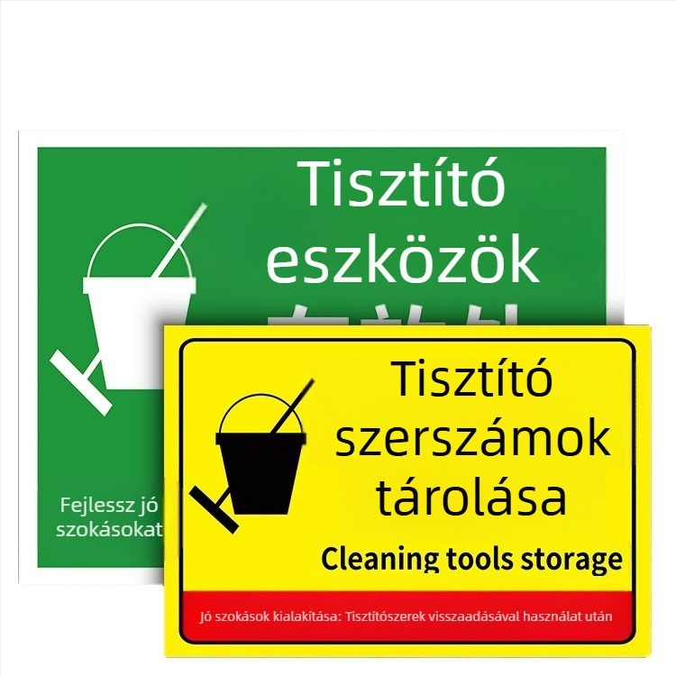 Tisztítóeszközök jelzése - PVC öntapadó, digitális nyomtatás, termékazonosítás, elhelyezési zóna jelzés