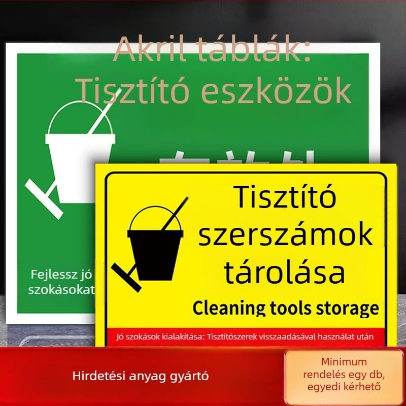 Tisztítóeszközök jelzése - PVC öntapadó, digitális nyomtatás, termékazonosítás, elhelyezési zóna jelzés
