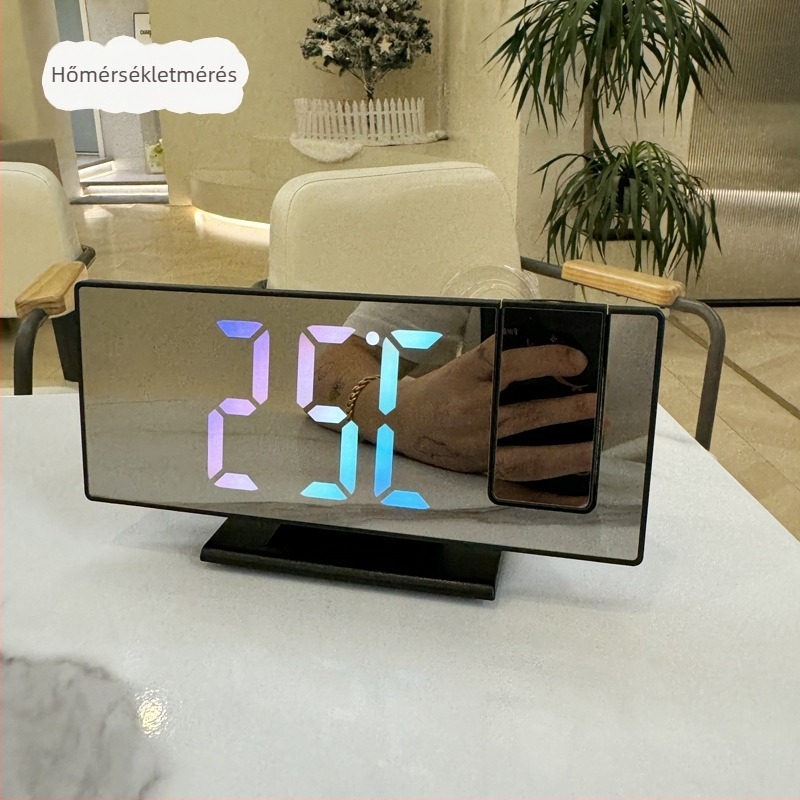 Projekciós óra LED nagy kijelzővel, tükrös felülettel, örök naptár és ébresztő