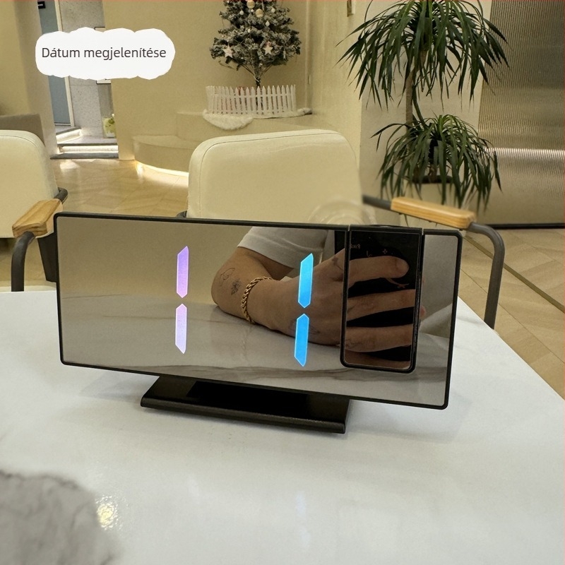 Projekciós óra LED nagy kijelzővel, tükrös felülettel, örök naptár és ébresztő