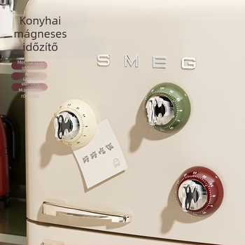Konyhai mágneses visszaszámláló időmérő, mechanikus működés, kerek ABS műanyag tok, otthoni főzéshez