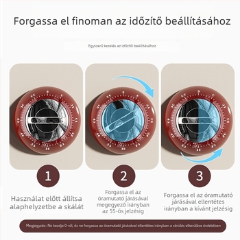 Konyhai mágneses visszaszámláló időmérő, mechanikus működés, kerek ABS műanyag tok, otthoni főzéshez