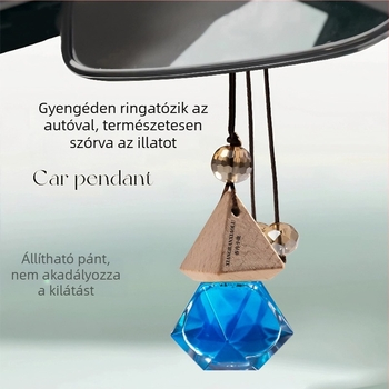 Autóillatosító függő, üveg tartóval, akasztó kivitel (űrtartalom 10–20 ml; párolgási idő 31–60 nap)