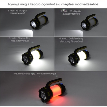 LED elemlámpa kézi töltéssel, 3000mAh akkumulátor, ABS tokozás, kültéri vészvilágítás kempingezéshez (fény sugara 200–500 m)
