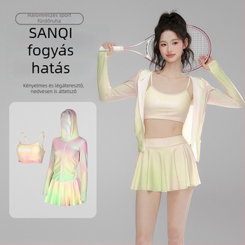 Sanqi háromrészes úszónemű készlet, hosszú ujjú, szoknyás fazon, Nylon 82% anyag, nyaralásokhoz és termálfürdőkhez