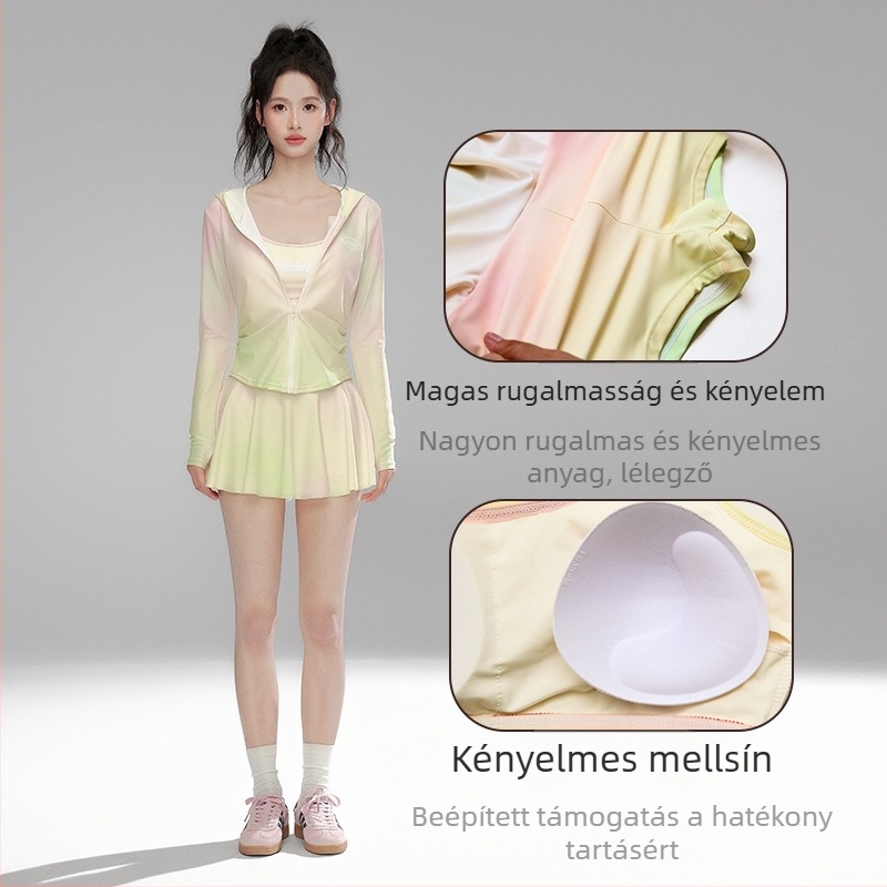 Sanqi háromrészes úszónemű készlet, hosszú ujjú, szoknyás fazon, Nylon 82% anyag, nyaralásokhoz és termálfürdőkhez