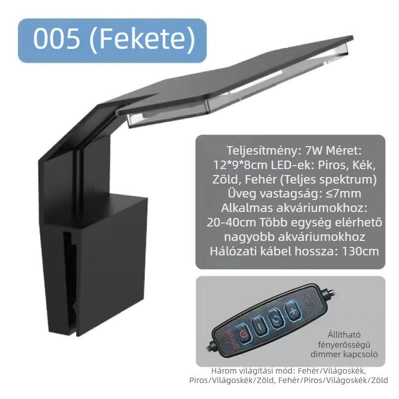 LED akváriumi lámpa, mini clip-on, USB csatlakozóval, vízi növényekhez