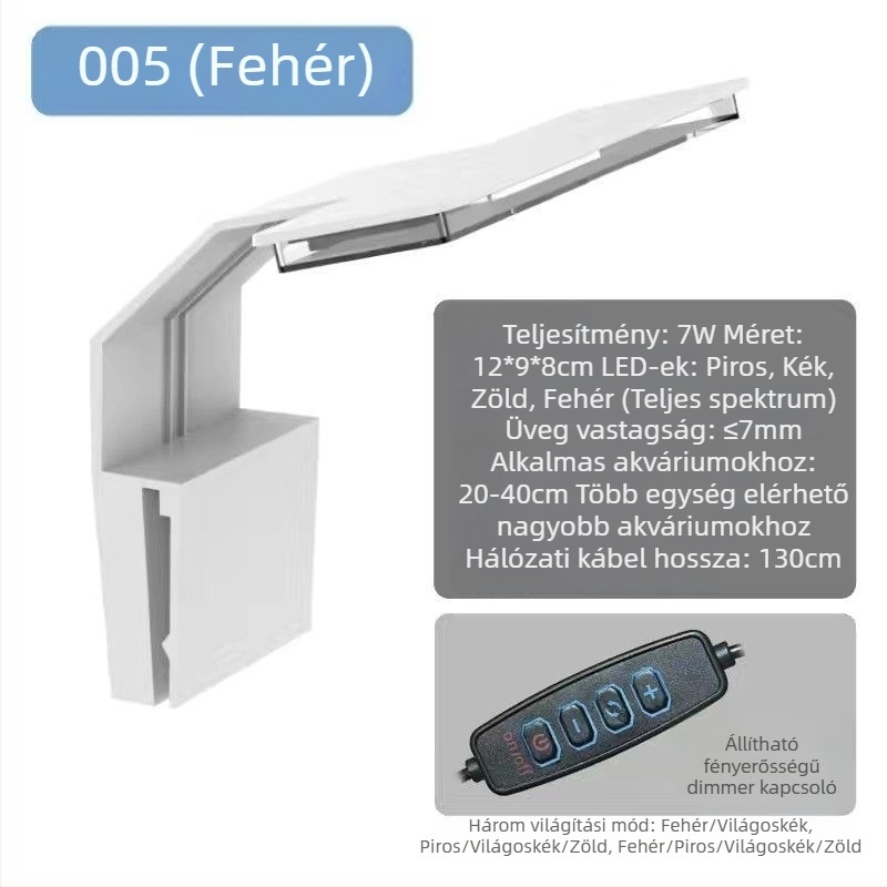 LED akváriumi lámpa, mini clip-on, USB csatlakozóval, vízi növényekhez