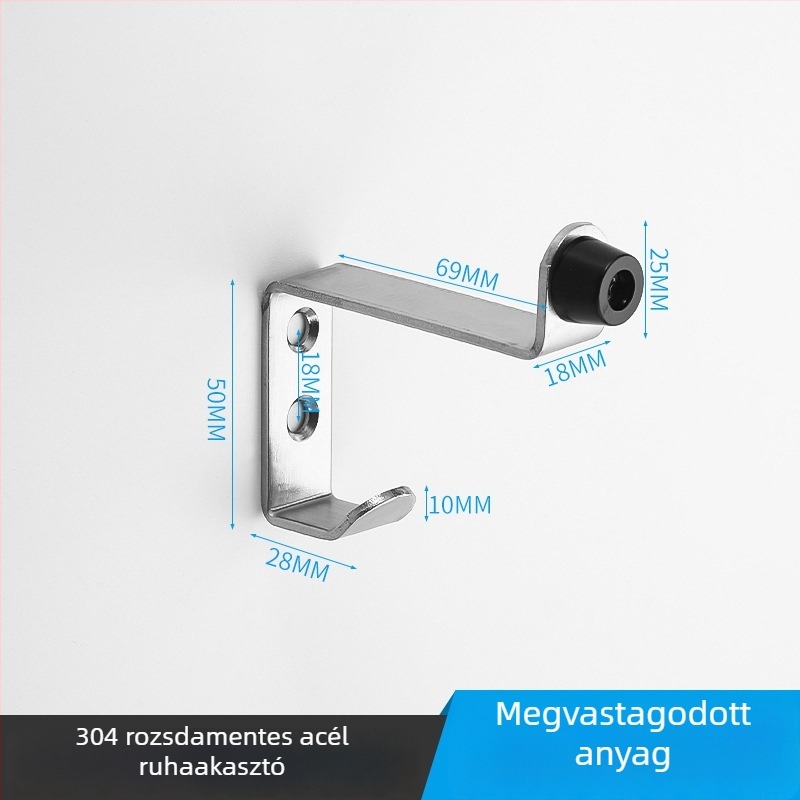 Fürdőszobai válaszfalhoz ruhafogas, 304 rozsdamentes acél, modell 304, huzalhúzott felület, modern minimalizmus