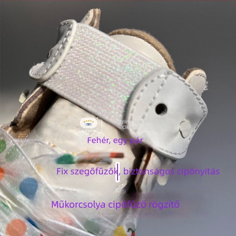 Műkorcsolya cipő rögzítőelemek, bőrből, elasztikus csuklórész a lazítás elleni védelem