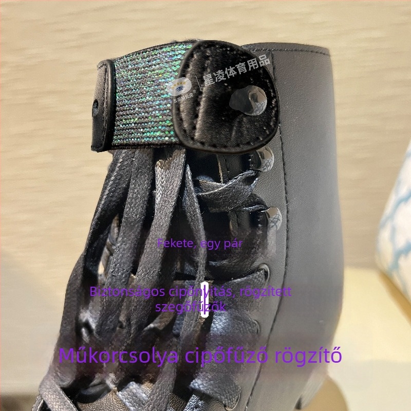 Műkorcsolya cipő rögzítőelemek, bőrből, elasztikus csuklórész a lazítás elleni védelem
