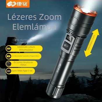 Alumíniumötvözetű LED zseblámpa, 15W, 3000mAh, 360° forgás